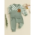 thumbnail image 5 of Hirigin Baby Boy 2Pcs Fall Winter Clothes 6 12 18 Months 2T 3T 4T Toddler Checkered Outfit Long Sleeve Pocket Sweatshirt Top Solid Jogger Pants Set, 5 of 8
