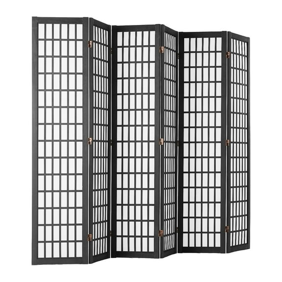 KFFKFF 6-Panel Folding Room Divider, Japanese-Style Privacy Screen, Portable Partition for Indoor Use, Ideal for Room Separation, Home, Office, Restaurant, and Bedroom (Black)