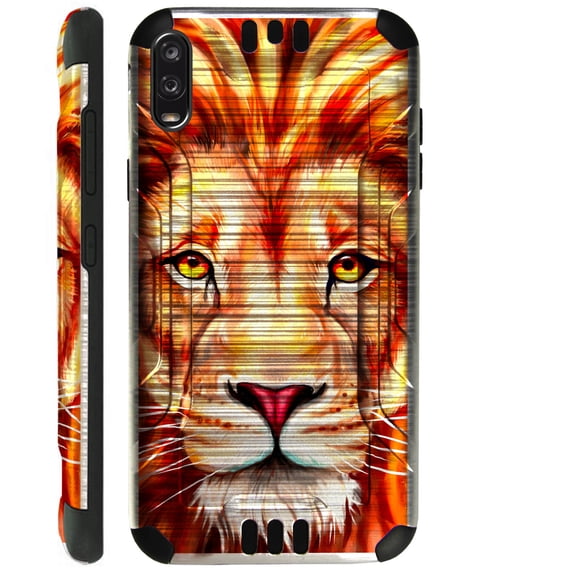 WORLD ACC Silver Guard Phone Case Compatible with TCL A2X Brushed Metal Texture Hybrid Cover ( Lion )