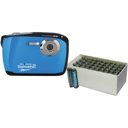 Bell + Howell WP16 Splash2 Waterproof Digital Camera with 16 Megapixels, Blue, Value Box of 50 AAA Batteries Included, As Seen on TV