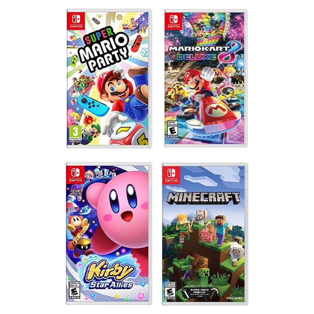 2022 New Nintendo Switch Red/Blue Joy-Con Console Multiplayer Party Game Bundle, Super Mario Party, Mario Kart 8 Deluxe, Kirby Star Allies, Minecraft - image 8 of 8