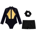thumbnail image 3 of Alvivi Girls Gymnastics Leotards with Shorts Tumbling Dance Biketards Matching Hair Scrunchie Gold&Black 6, 3 of 7