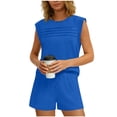 thumbnail image 3 of TaTaai Womens Fashion Casual Tracksuit Solid Short Sleeve Pleated Front Round Neck Top And Shorts Set Quick Dry Lightweight Sport Set For Fitness Gym Daily Outdoor Wear Gift, 3 of 8