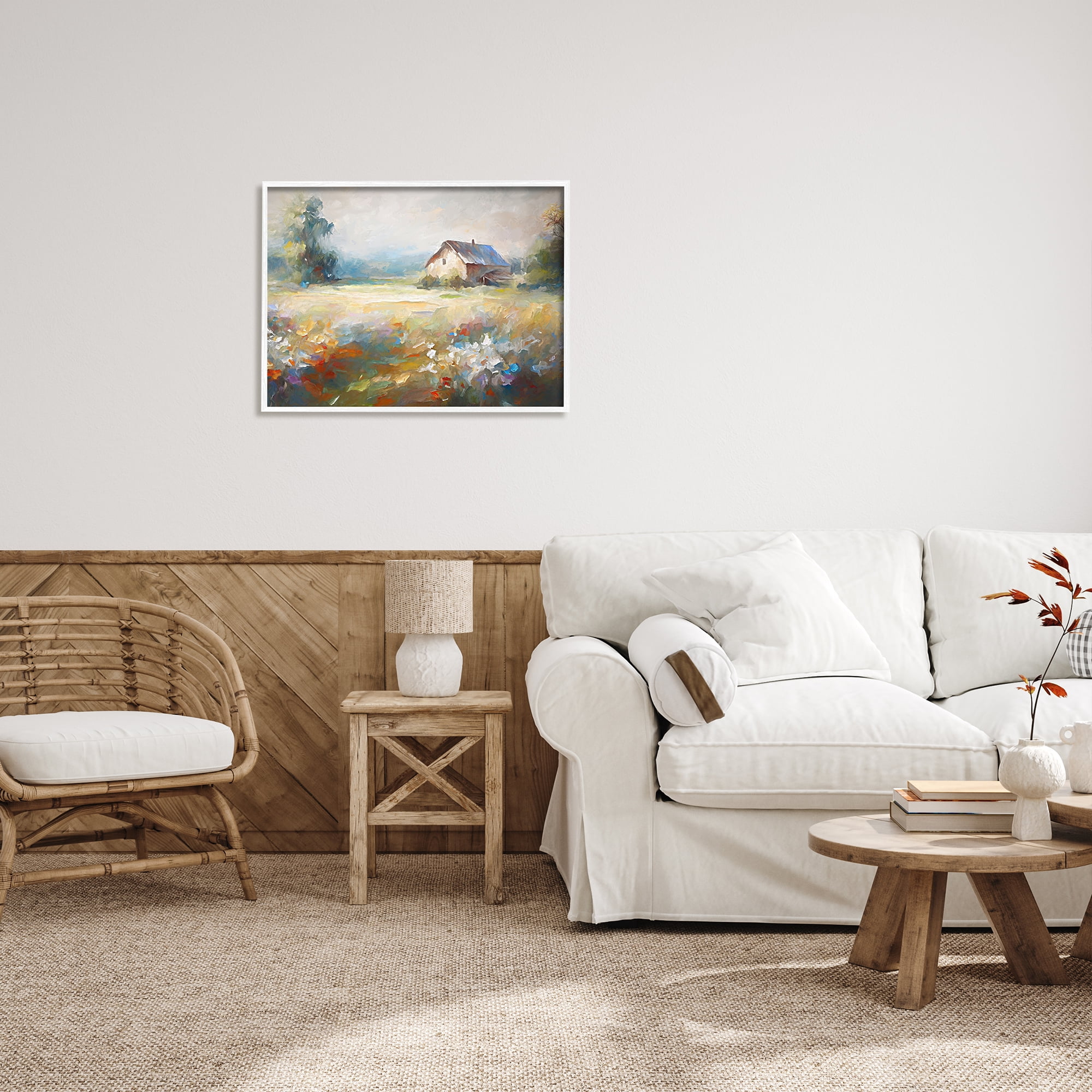 Stupell Industries Floral Countryside Abstraction Landscape Painting White Framed Art Print Wall Art, 30 x 24
