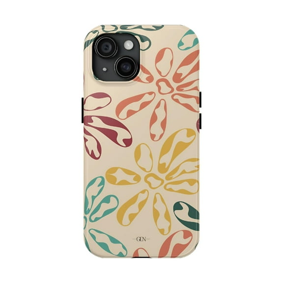 Cases Cover, Abstract Retro Floral Tough Phone Case – Dual Layer Shockproof Cover for iPhone 16 Pro Max, 16 Plus, 15, 14, 13, 12, 11, X, Samsung Galaxy S25, S24, S23, S22