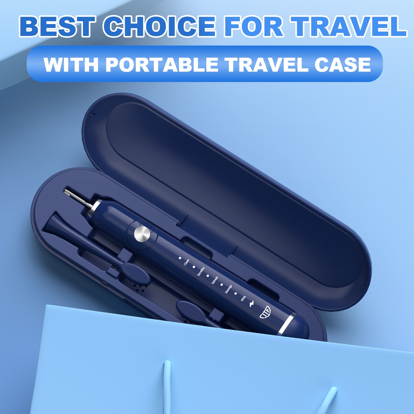 JTF Sonic Electric Toothbrush for Adults and Kids with Travel Case and 6 Brush Heads, 5 Modes 40000 VPM Rechargeable Power Toothbrush with Wireless Charger, IPX7 Waterproof 60-Day Battery Life, Blue
