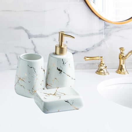 Bath Bathroom Countertop Accessories Kit CERAMIC Marble Pattern ...