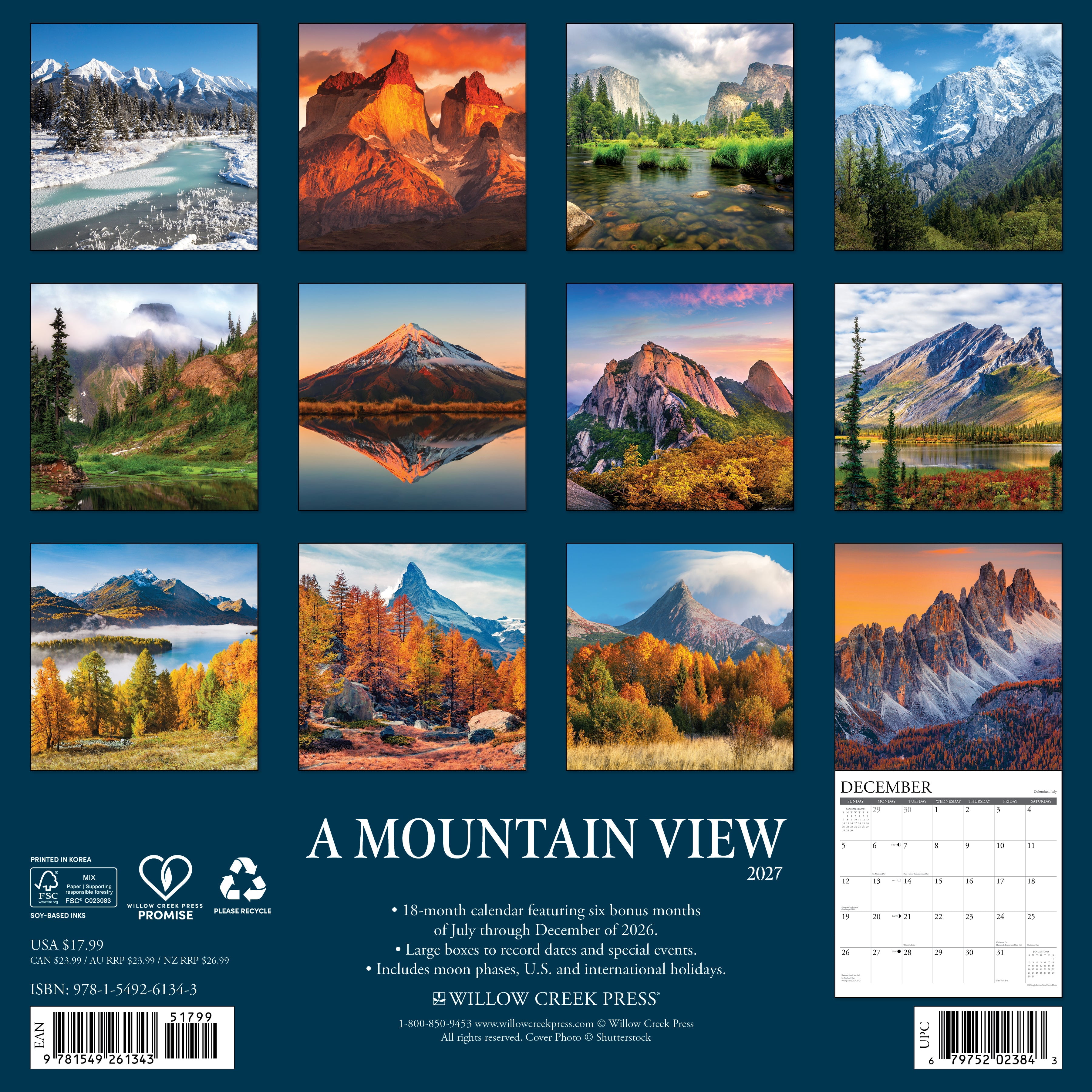 Willow Creek Press, Mountain View 2027 Wall Calendar