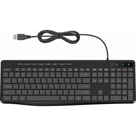 Wired Keyboard,Quiet Keyboard, Multimedia USB Computer Silent Keyboardwith Low Profile Chiclet Keys,Large Number Pad,Spill-Resistant,Anti-Wear Letters,Full Size for Laptop,Desktop