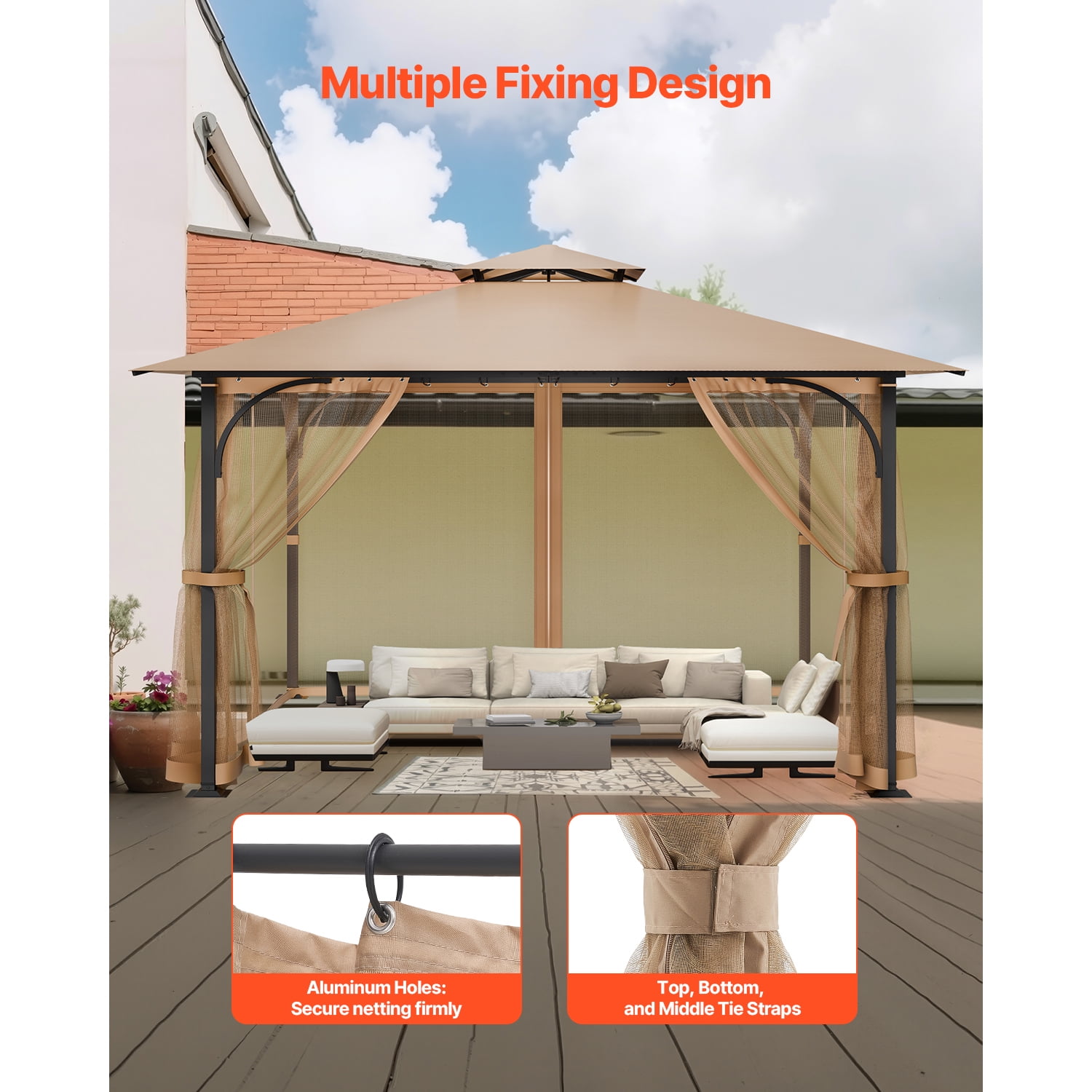 KFFKFF Gazebo Netting Replacement, Compatible with Most 10 x 10 x 7 FT Gazebos, Outdoor Mesh Curtain with 4 Panels, Double Zipper Design, Patio Screen for Insects (Netting Only)