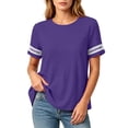thumbnail image 3 of Maplenight Cotton Linen T Shirts for Women Color Block Crew Neck Short Sleeve Tees Casual Weekend Lightweight Shirts, 3 of 5
