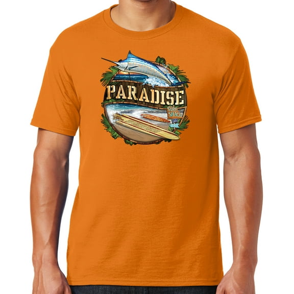 Mens Manu Bay Surf Company PARADISE SURF SHACK MARLIN T-shirt, 4XL Tennessee Orange