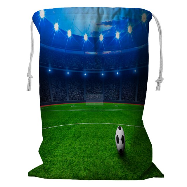 Bolsa de lavandería con cordón ABPHQTO balón de fútbol sobre estadio verde 45x60 cm