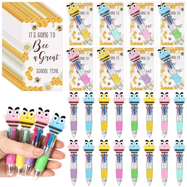 24 juegos de bolígrafos multicolores 4 en 1 con forma de abeja Sayglossy