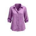 thumbnail image 5 of GERsome Button Down Shirts for Women 3/4 Sleeve Collared V-Neck Casual Work Blouses Tops Purple M, 5 of 6
