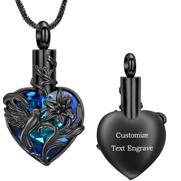 Personalize Hummingbird Dendrobium Flower Zirconia Heart Urn Pendant Cremation Jewelry for Ashes Keepsake Memory Necklace Women Fashion Elegant Memorial Jewelry