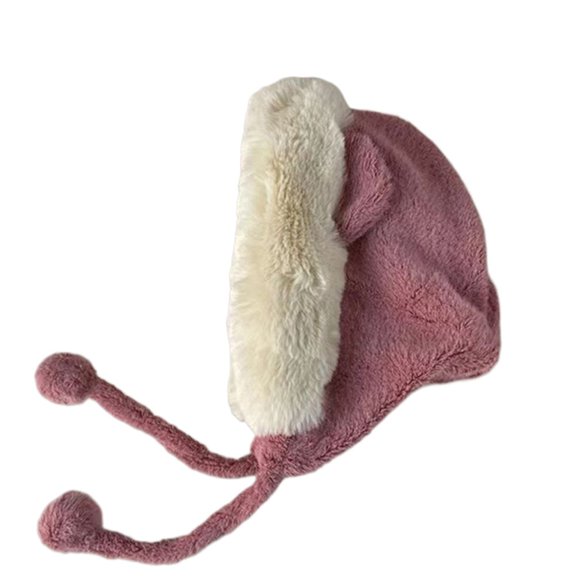 Cute Cartoon Cold-proof Plush Bear Ears Windproof Women Hat Warm Bomber Hat Girl Cap Scarf Hat PINK