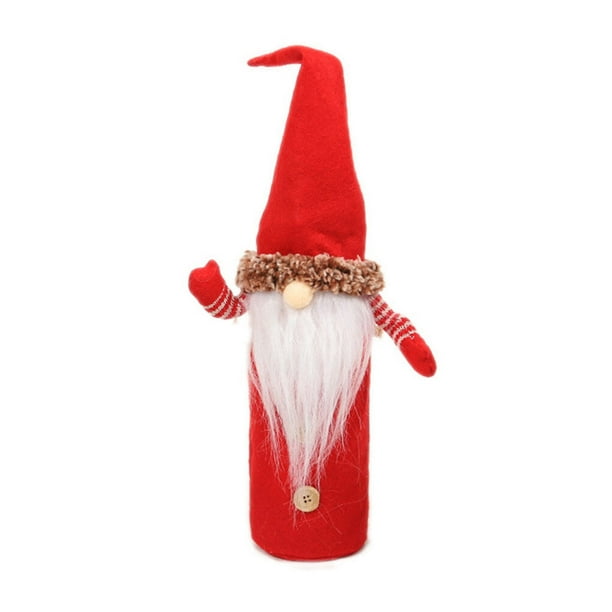 Inteprter Cubierta de botella de vino de Navidad sin rostro manga de hombre viejo con botón de barba telas no tejidas sombrero de Navidad de Kits de decoración para fiestas Rojo