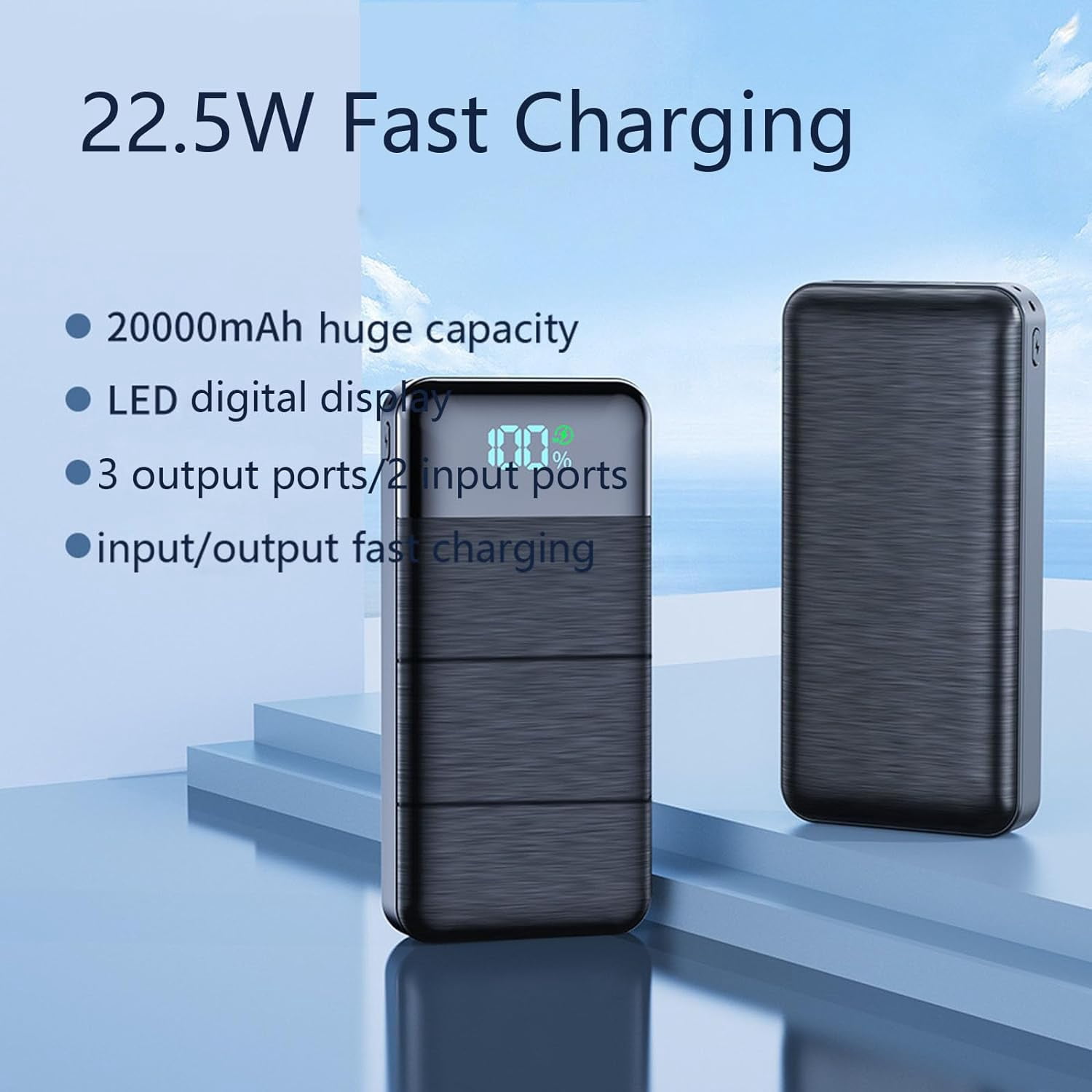 Portable Charger, 20000Mah Power Bank, 22.5W Fast Charging Usb C Quick Charge With 3 Outputs & 2 Inputs Led Display External Battery Pack For Iphone, Samsung, Android Etc