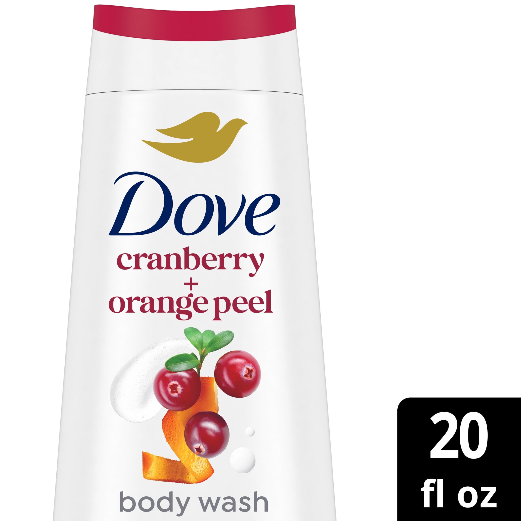 Dove Body Wash For Renewed, Healthy-Looking Skin Cranberry & Orange Peel Gentle Skin Cleanser With 24hr Renewing MicroMoisture , 20 fl oz 4 Count