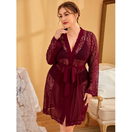 

Women s Plus Belted Robe Without Lingerie Set 2XL(16) Burgundy Sexy F22001D
