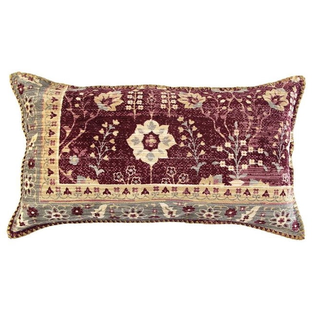 HomeRoots 403477 Beige Burgundy Antique Patterning Lumbar Pillow, Multi Earth Tones