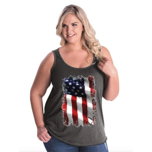 IWPF Womens and Womens Plus Size Patriotic American Flag Curvy Tank