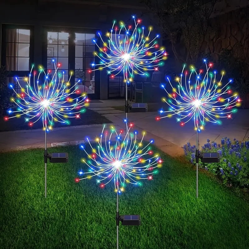 120 LED Solar Fireworks Lights, Starburst Fairy Lights with 8 Lighting Modes, IP4X, Solar Powered Pathway Lights for Patio, Yard, Christmas Holiday Decor, Plastic & Copper Material, No Feather