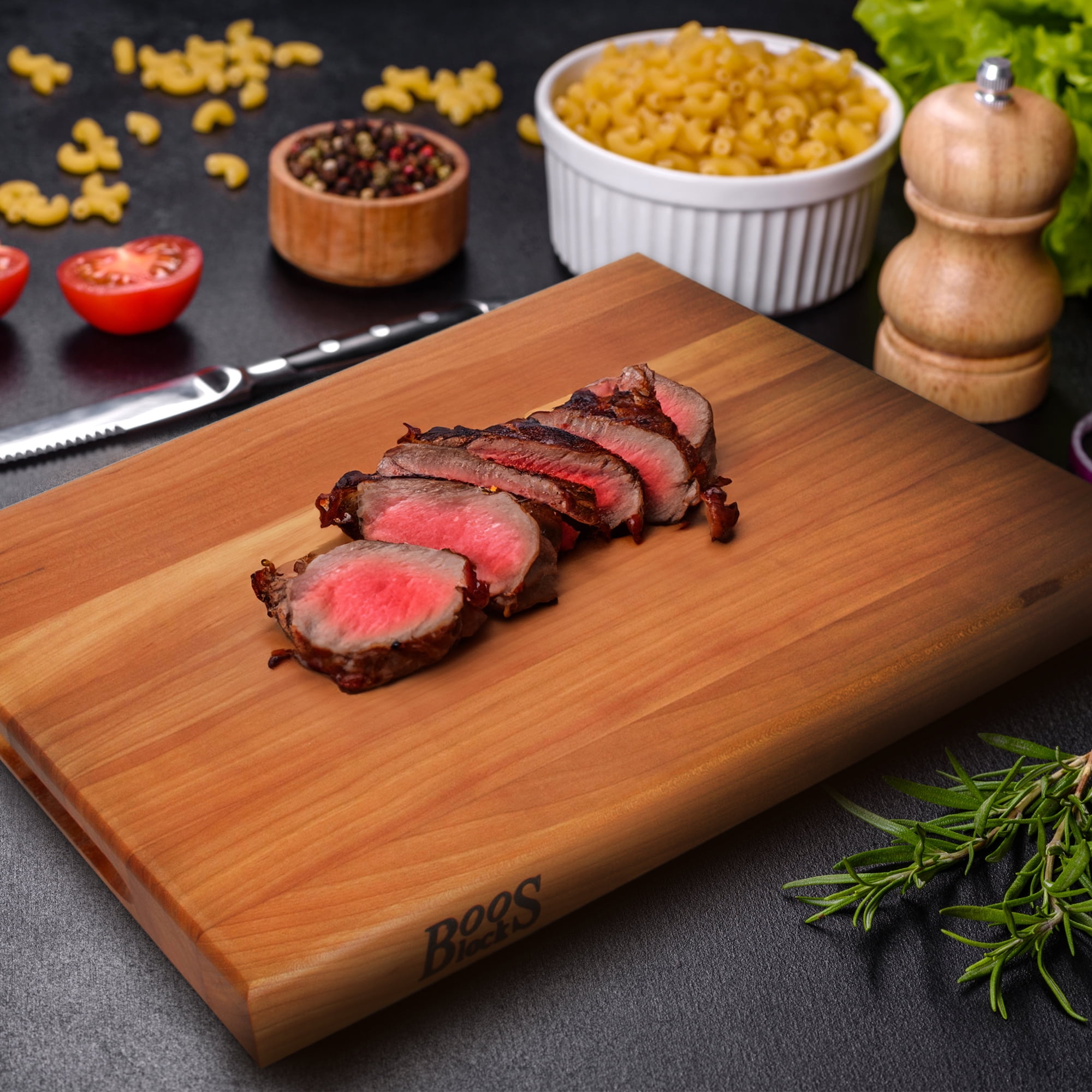 John Boos R-Board Reversible Wood Cutting Board, 18" x 12" x 1 1/2", Cherry