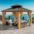 thumbnail image 3 of 10x12ft Hardtop Gazebo Double Roof with Nettings and Curtains,Aluminum Frame Wood Grain Heavy Duty Galvanized Steel Outdoor Combined, 3 of 9
