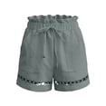 thumbnail image 3 of Cotton Linen Shorts Women Solid Color Shorts with Pockets Summer Casual Hollow Out Hem Wide Leg Hot Pants Short Pants Lightweight Hotpants Beach Lounge Wear, 3 of 7