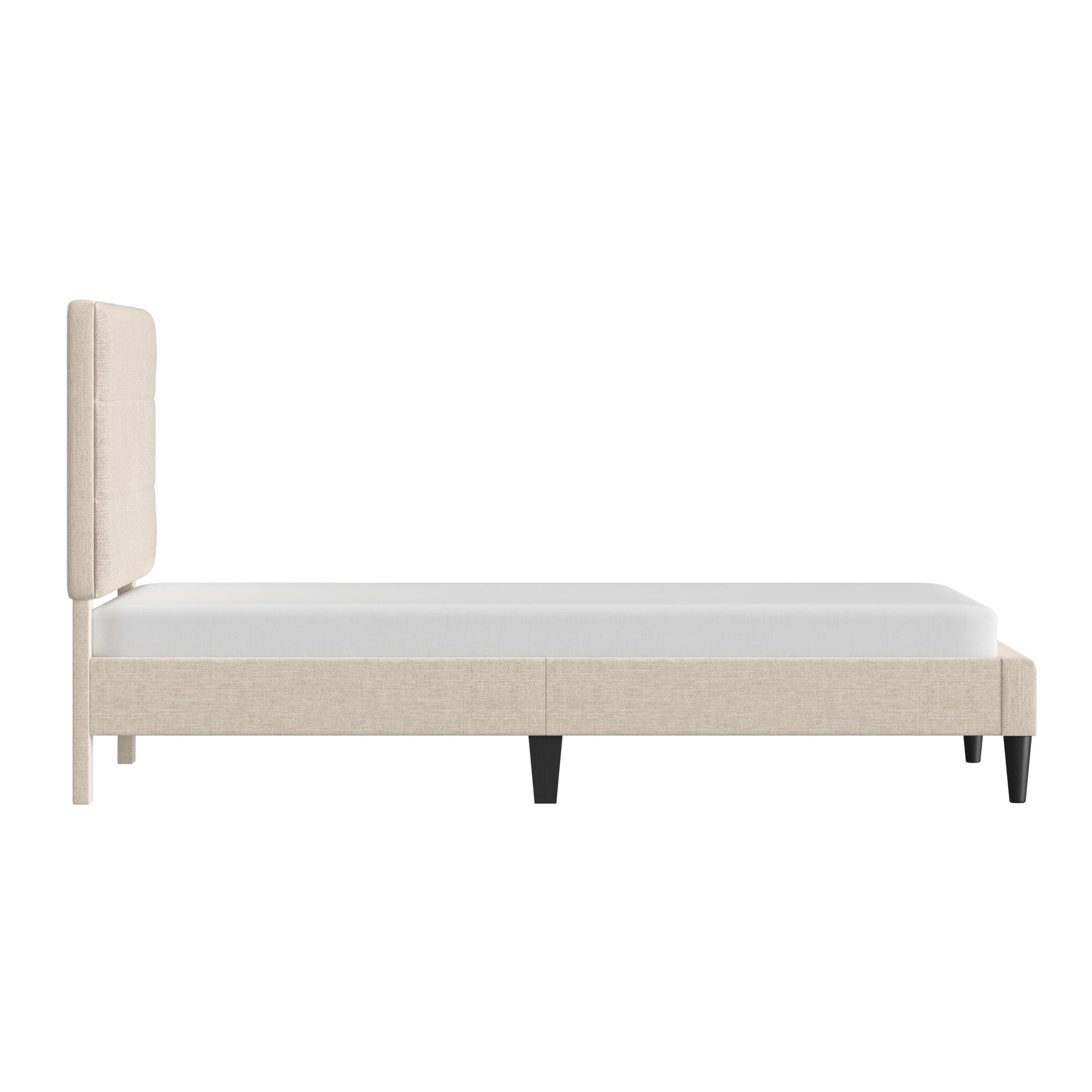 Mainstays Hillside Square Tufted Upholstered Twin Platform Bed, Ivory Fabric