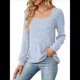 thumbnail image 1 of Blusa de Punto Acanalada de Larga para Mujer, Holgada, Suave, , con Cuello Cuadrado, Informal, Tipo Suéter. Azul L, 1 of 10
