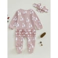 thumbnail image 4 of Newborn Baby Girls Christmas Print Footie Romper Waffle Long Sleeve Ruffle Jumpsuit Headband Set Fall Winter Clothes, 4 of 8