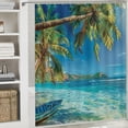 thumbnail image 6 of Orinice Palm Trees Boat Tropical Beach Bathroom Decor Set Polyester Fabric Bathroom Curtain with Hooks 69x72, 6 of 7