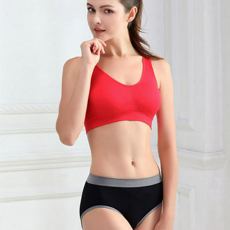 Padded Strappy Sports Bras for Women - Activewear Tops for Yoga Running  Fitness Red