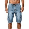 thumbnail image 2 of Mifsaly Mens Jean Cargo Shorts Elastic Waist Drawstring Denim Shorts Fashion Relaxed Fit Casual Summer Wear Clothes with Multi Pockets Light Blue,XL, 2 of 5