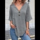 thumbnail image 2 of Camiseta de y Algodón para Mujer, con Doble Botón Frontal, Informal, Abierta, Gris , Talla XL, 2 of 3