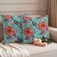 thumbnail image 2 of Teal Red Boho Floral Outdoor Waterproof Pillow Covers, Vintage Southwestern Ethnic Tribe Decorative Square Throw Pillowcase Sofa Cushion Sham for Patio/Couch/Chair, 24"x24" 2 Pack, 2 of 8