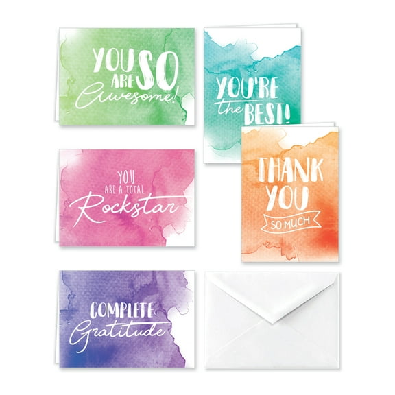 Paper Frenzy Watercolor Appreciation Thank You Note Cards & White Envelopes - 25 pack
