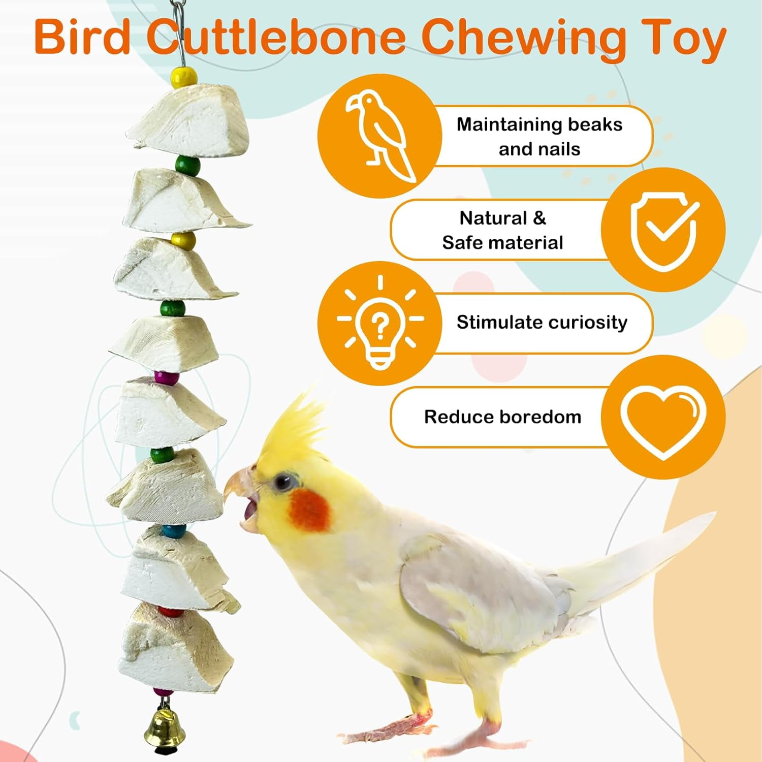 Bird Chewing Toy Cuttlebone Parrot Toy with Bell Hanging Bird Beak Grinding Stone Parakeet Cage Accessories