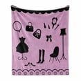thumbnail image 1 of Fashion Soft Flannel Fleece Blanket, Women Boutique Shop Elements Purse High Heels Necklace Dress and Nail Polish, Cozy Plush for Indoor and Outdoor Use, 50" x 60", Black and Lilac, by Ambesonne, 1 of 6