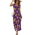 thumbnail image 2 of Purple Bright Mardi Gras - Fleur De Lis Dress Fashion Boho Beach Long Dresses Female Party Printed Maxi Dress, 2 of 9
