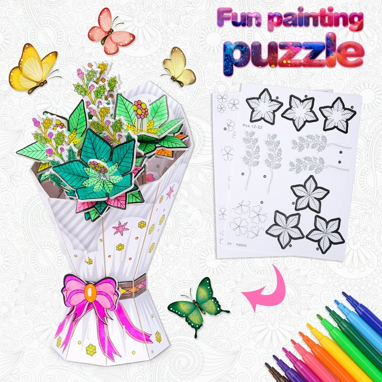Dream Fun Coloring Kit for Girl Age 5 6 7 8 9, Art and Craft 3D Painting  Puzzle for 8-12 Year Old Kid Art Supply DIY Graffiti Origami Paper Toy for