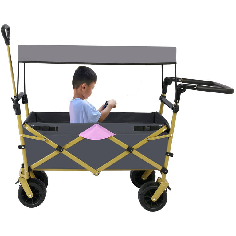 Utility Foldable Wagon Heavy Duty Pull & Push Cart Collapsible Wagon Garden  Cart with Wheels All Terrain Beach Cart for Outdoor Shopping, Camping,  Fishing, Grocery,Gray 