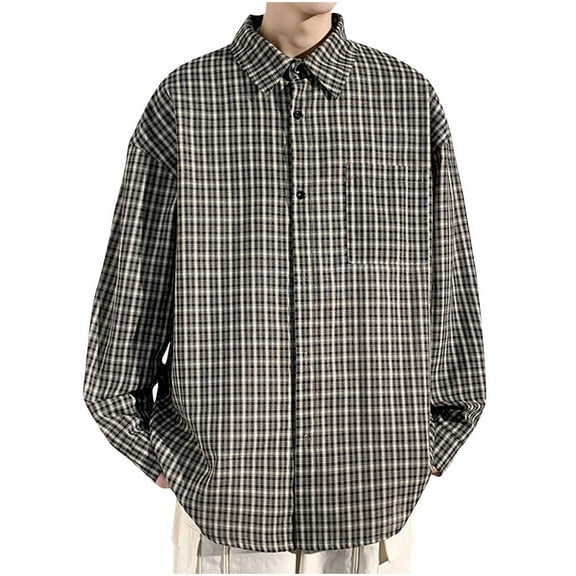 BVnarty Plaid Shirts for Men Plaid Long Sleeve Shirt for Men, Casual Turn-down Collar with Pockets, Button Up Blouse for Daily Wear and Outdoor Activities