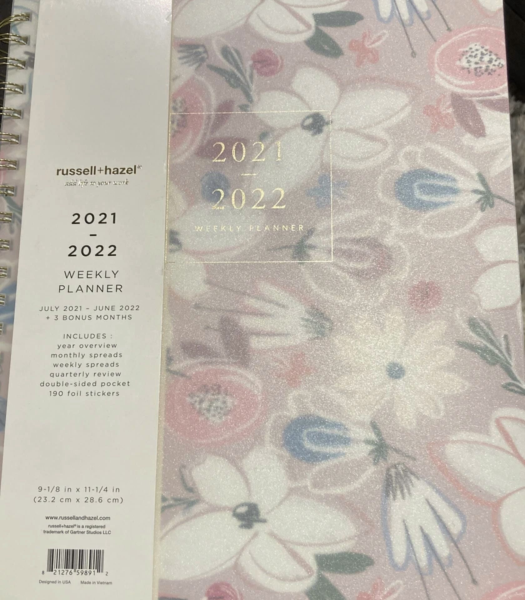Russell+Hazel Spiral Frosted Dew Weekly Planner, July 21- Jun 22 8.5 X 11"