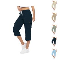 Capri Pants for Women 2025 High Elastic Waist Drawstring Loose Casual Cago Capris with Pockets Womens Cropped Pants
