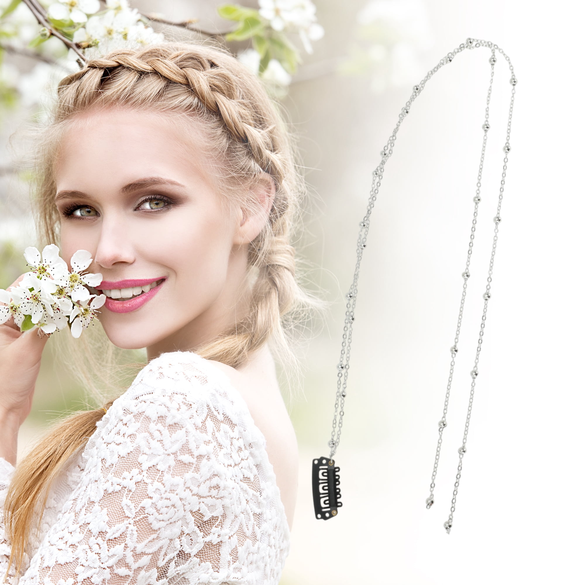 Unique Bargains Beads Braided Hair Chain 1 Pc Elegant Hair Accessory Shiny Silver Tone