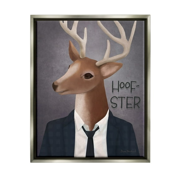 Stupell Industries Hoof-Ster Witty Deer Stag Wearing Suit Necktie Graphic Art Luster Gray Floating Framed Canvas Print Wall Art, Design by Diane Neukirch